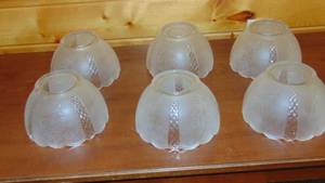 lot 21 image: Set of 6 Frosted Scalloped Raised Etching Glass Light Lamp Shade