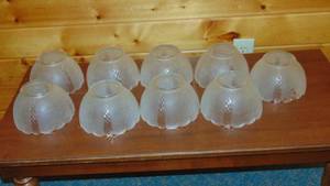 lot 23 image: Set of 9 Frosted Scalloped Raised Etching Glass Light Lamp Shade