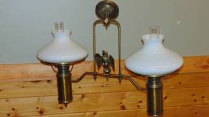 lot 24 image: 2 Lamp Brass Chandelier with Globes