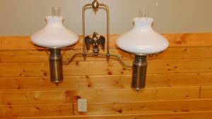 lot 27 image: 2 Lamp Brass Chandelier with Globes