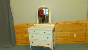 lot 42 image: 1930s Steel 3 Drawer Dresser with Mirror 34 12W x 19 12D x 36H (65 wmirror)