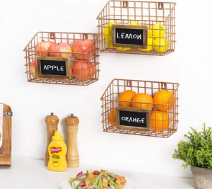 lot 105 image: 3 MyGift Copper Metal Wire Hanging Storage Basket with Chalkboard Labels3