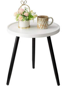 lot 459 image: Danpinera Round Side Table, Metal Legged Accent Table with Wooden Tray