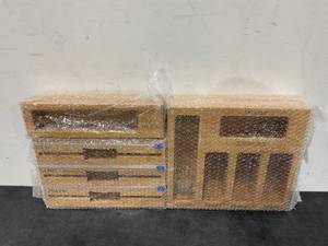 lot 210 image: 9 IN 1 Bamboo Ziplock Bag Organizer, Foil & Plastic Wrap Dispenser with Cutter for Kitchen Drawer