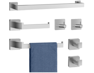 lot 270 image: MengxFly Brushed Nickel Bathroom Hardware Set 7 Piece Square