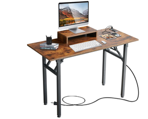 lot 288 image: TEMI Computer Desk with Power Outlet and Monitor Shelf Included 43.3 Rustic Brown