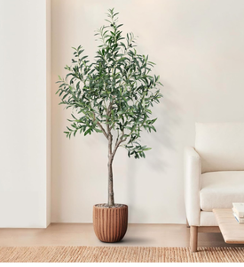 lot 289 image: AnTing Artificial Olive Tree 6FT Faux Olive Branches and Fruits with Pot