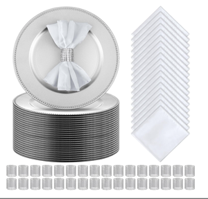 lot 505 image: Dandat 150 Pcs Charger Plates Bulk 50Pcs 13 Round Plate Chargers 50Pcs Diamond Napkin Rings and 50Pcs Satin Napkins
