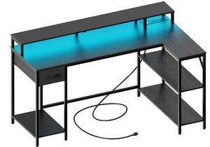 lot 151 image: SUPERJARE L Shaped Desk with LED Lights & Power Outlets