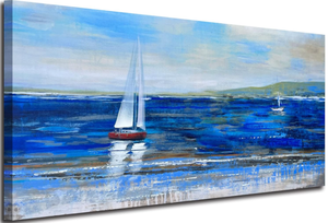 lot 156 image: Ardemy Blue Abstract Canvas Wall Art Seascape Painting
