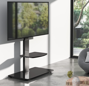lot 496 image: Rfiver Universal Swivel Floor TV Stand with Mount, Black Tempered Glass Base