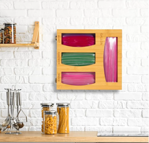 lot 528 image: Bamboo Ziplock Bag Storage Organizer and Dispenser for Kitchen Drawer