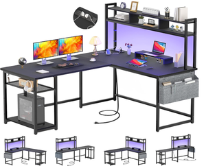 lot 60 image: Aheaplus L Shaped Desk with Power Outlet & LED Strip