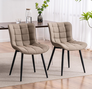 lot 78 image: LOT OF 2 YOUTASTE Khaki Dining Chairs Set of 2 PU Leather