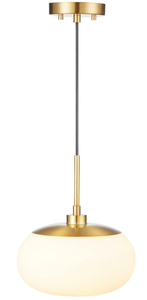 lot 552 image: Kyrid Single Opal Glass Pendant Light Antique Brass Finish