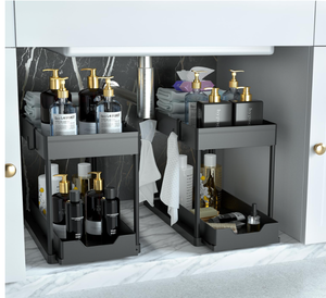 lot 560 image: DEKAVA Under Sink Organizer 2 Pack, Bathroom Cabinet Organizer