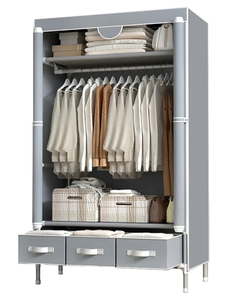 lot 565 image: ASSICA Portable Clothes Closet Rolling Door Wardrobe with Hanging Rack Non-Woven Fabric Storage Organizer with Three Drawer Boxes
