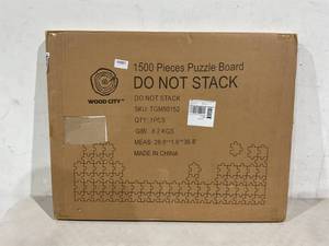 lot 590 image: WOOD CITY Puzzle Board, 1000 Piece Wooden Jigsaw Puzzle Board with Drawers