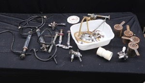lot 22 image: 2 KEG TAPPERS WITH RANDOM BEER FAUCETS AND PLUMBING