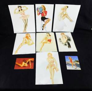 Lot of 9 Pin Up Prints by Alberto Vargas and Gil Elvgren