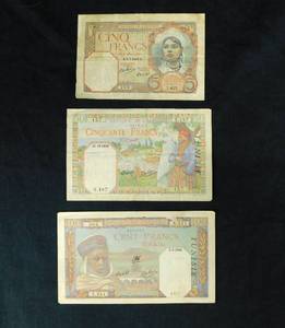 Extraordinary 1939 and 1940s Algerian Banknotes - ONE Contains Note from Commanding US Colonel in the 18th Infantry to a Staff Sgt