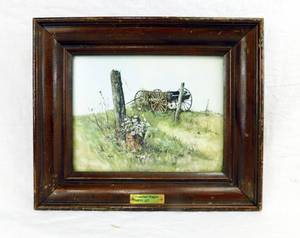 Vintage Rudy Nappi Landscape Wagon On A Hill With Potted Daisies Framed Print