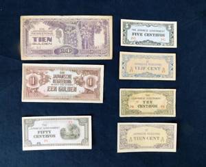 Lot of 7 Japanese Occupation Banknotes