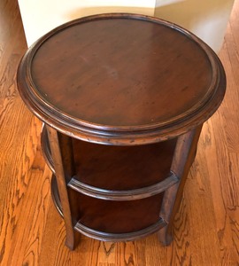 lot 66 image: Decorative Three Tiered Wooden Accent Table by Woodbridge