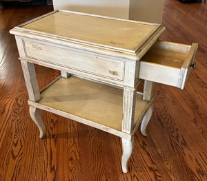 lot 68 image: Darling Distressed Accent Table with Drawer by Woodbridge Furniture