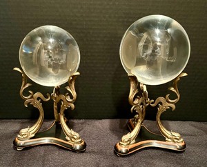 lot 130 image: Pair of Decorative Crystal Balls on Decorative Stands