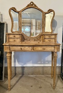 lot 24A image: Amazing Vintage Vanity Dresser with Tri-Fold Mirror and Coordinating Chair