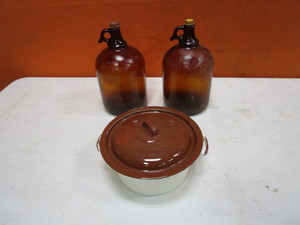 lot 63 image: Vintage Glass Jugs & Enamel Pot