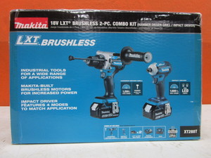 lot 20 image: (New) Makita Cordless Hammer Drill & Impact Driver Tool Kit