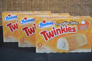 lot 101 image: 3ct Box of Hostess Twinkies Limited Edition Pumpkin Spice Flavor Best By11112023 