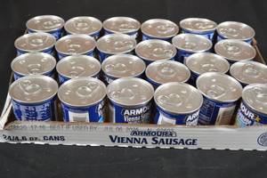 lot 170 image: Flat of Armour Vienna Sausage Cans Best By07062025