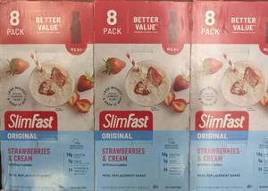lot 208 image: 3ct Weight Loss Meal Replacement Shakes Strawberries and Cream Flavor 8-Pack Best By10102023