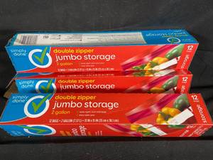 Double Zipper Jumbo Storage 2 Gallon Plastic Bags - 3-Pack