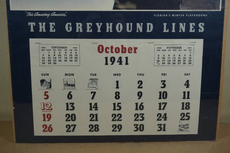Vintage 1941 Greyhound Lines Calendar Poster | Isanti - Winter Boots,  Collectables, Housewares, Recumbent Bike, Electronics, and More | K-BID