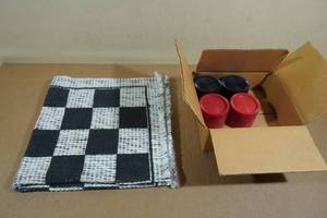 lot 131 image: 3 in 1 Giant Checkers Set and Tic Tac Toe Game with Reversible Rug