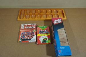 lot 140 image: Assorted Board Games -Jenga, Crazy Eights, Checkers
