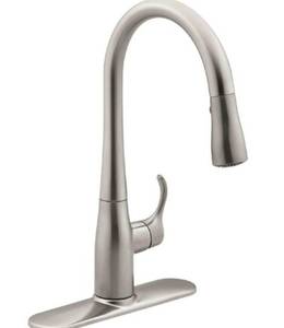 KOHLER Simplice Single-Handle Pull-Down Sprayer Kitchen Faucet in Vibrant Stainless with DockNetik and Sweep Spray