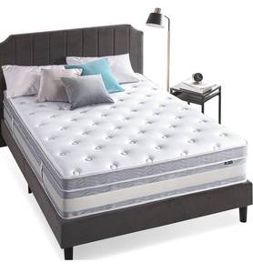 ZINUS 14 Inch Comfort Support Cooling Hybrid Quilted Mattress, Pocket Innersprings for Motion Isolation, Edge Support, Queen, White