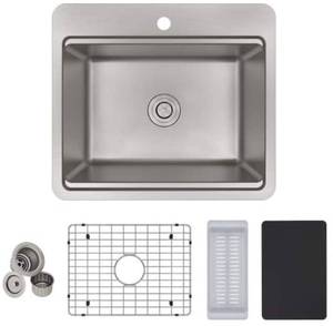 ELKAY Avenue Stainless Steel 18 Gauge 25 in. 1-Hole Single Bowl Dual Mount Workstation Kitchen Sink Kit
