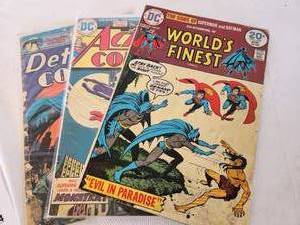 lot 165 image: DC Detective Comics No 451 Sept, The Atom Action Comics No. 430 Dec, & The Sons of Superman and Batman Co-Starring in Worlds Finest No 222 Apr 74