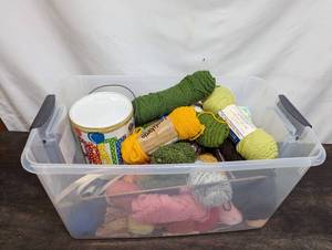 lot 51 image: A Bin Of Yarn And Crafting Supplies