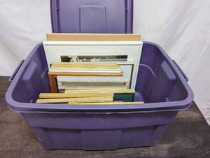 lot 150 image: Collection Of Art, Frames, And A Bin