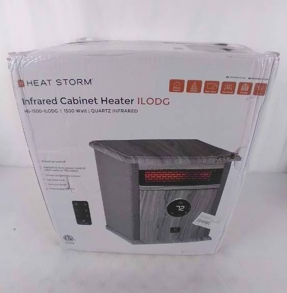 NEW Heat Storm Logan Deluxe Signature 1500 Watt Infrared Portable Cabinet Space Heater, Dock WoodGray Linen