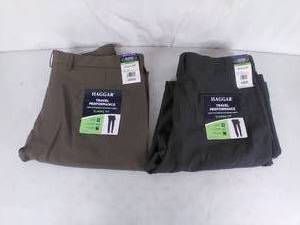2 New Pairs of Haggar Mens Stretch Expandable Waist Travel Performance Dress Pants (Classic Fit) - 36W x 30L