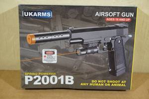 lot 36 image: NEW UKArms P2001B Spring Powered Airsoft Pistol with Laser