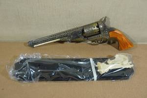 lot 111 image: Black Powder Revolver Replica with Stand